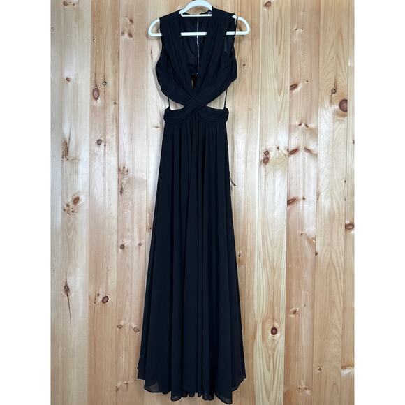 NWT Lulus Vivid Imagination Black Cutout Maxi Dress Wedding Bridesmaid Size L - Picture 1 of 9